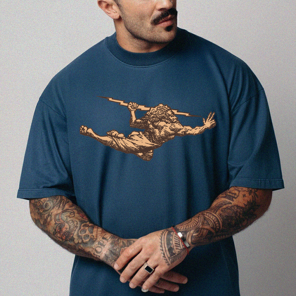 Camiseta Oversized Vintage Navy Blue Thunder God Gold