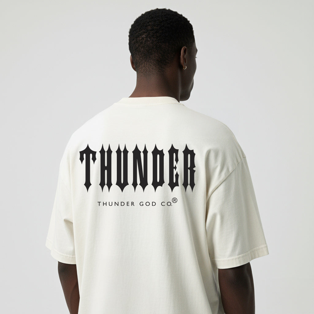 Camiseta Oversized Vintage Off-White Thunder God Co. Back