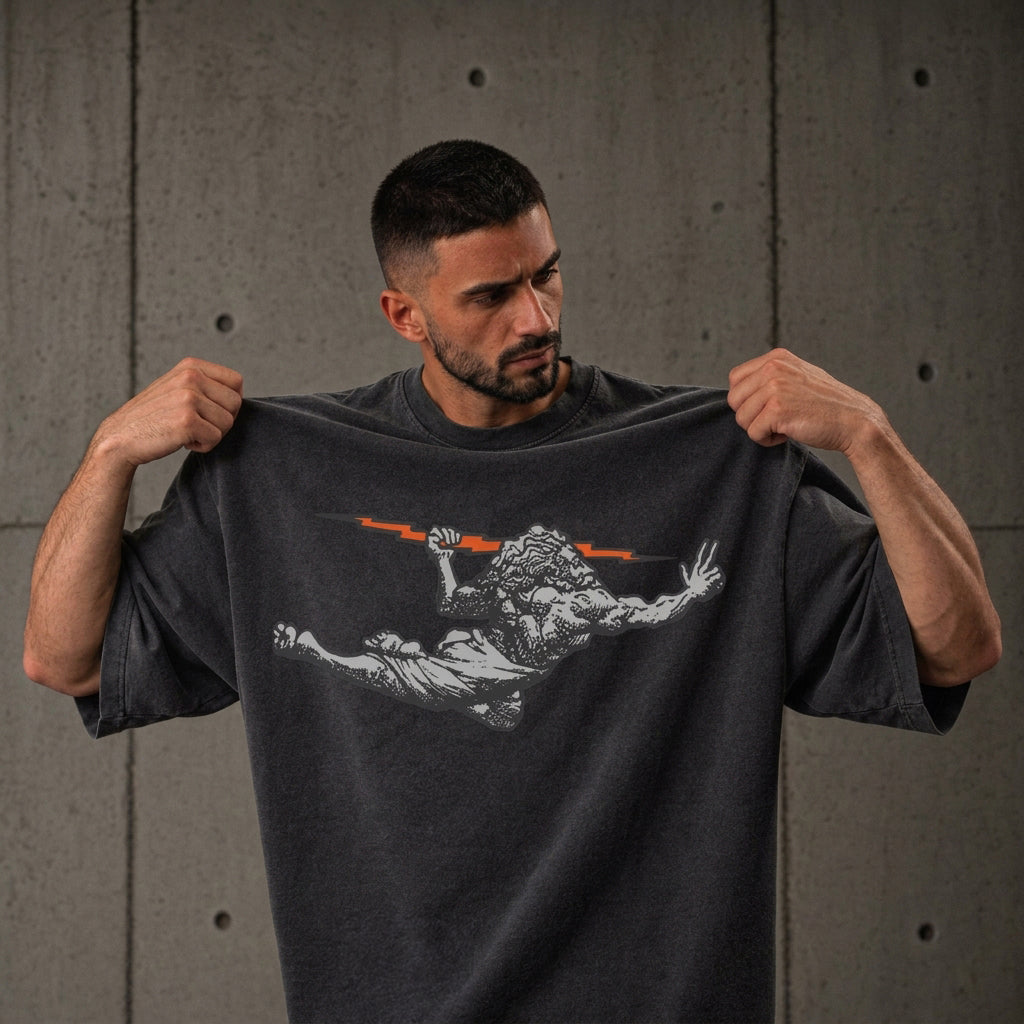 Camiseta Oversized Cinza Zeus Orange Thunder