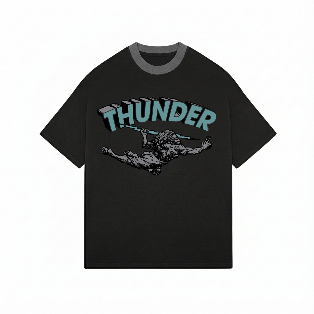 Camiseta Oversized Strong Preta Gola Cinza Black Super