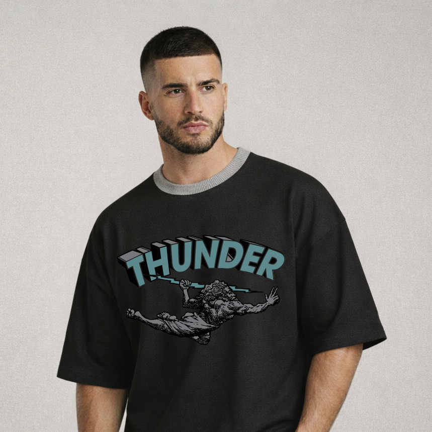 Camiseta Oversized Soft Touch Preta Gola Cinza Black Super