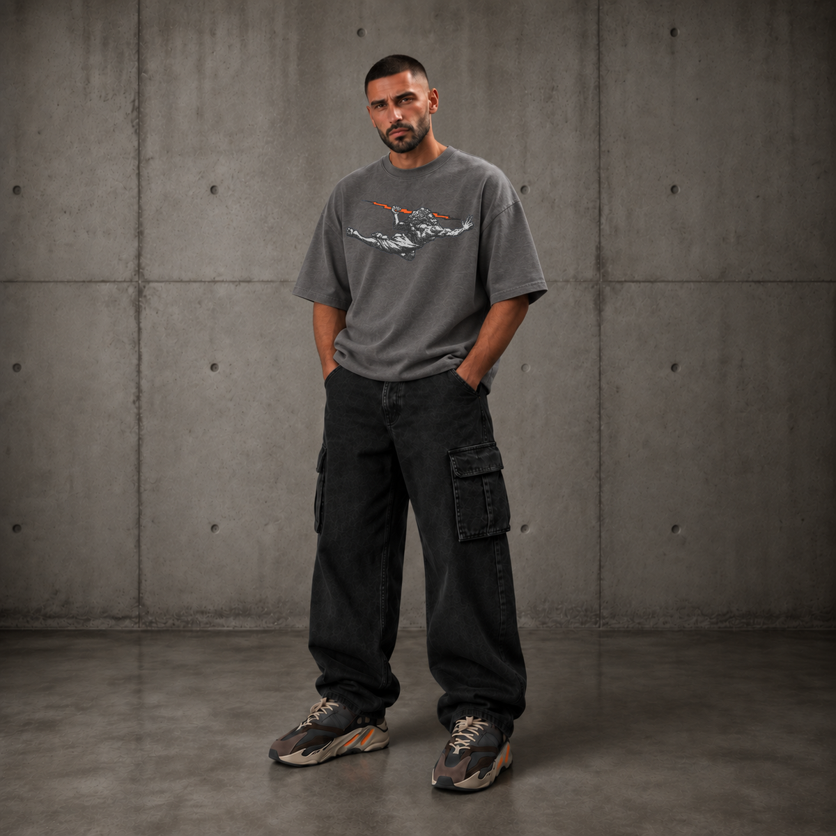 Camiseta Oversized Cinza Zeus Orange Thunder