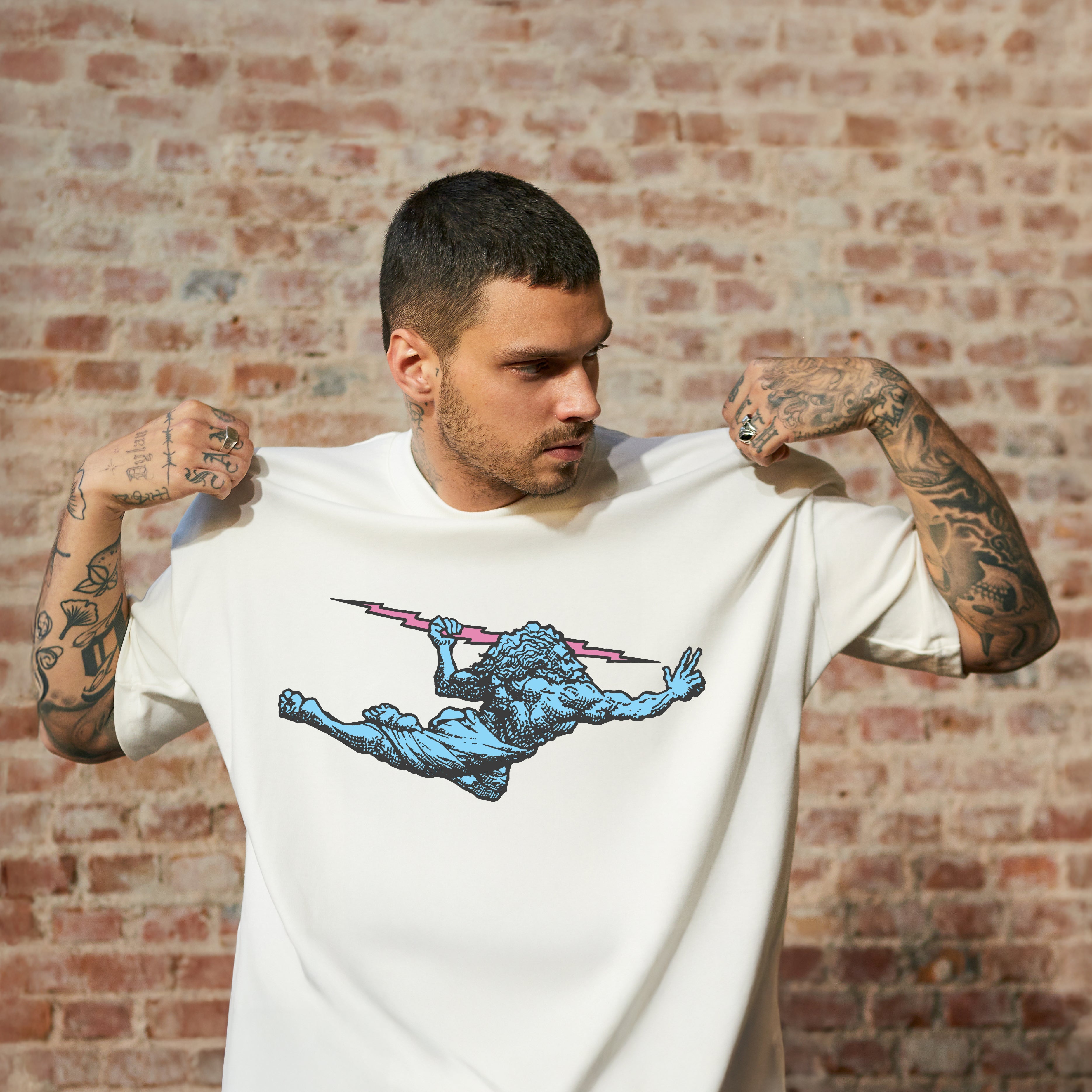 Camiseta Oversized Vintage Off-White Thunder God Multicolor
