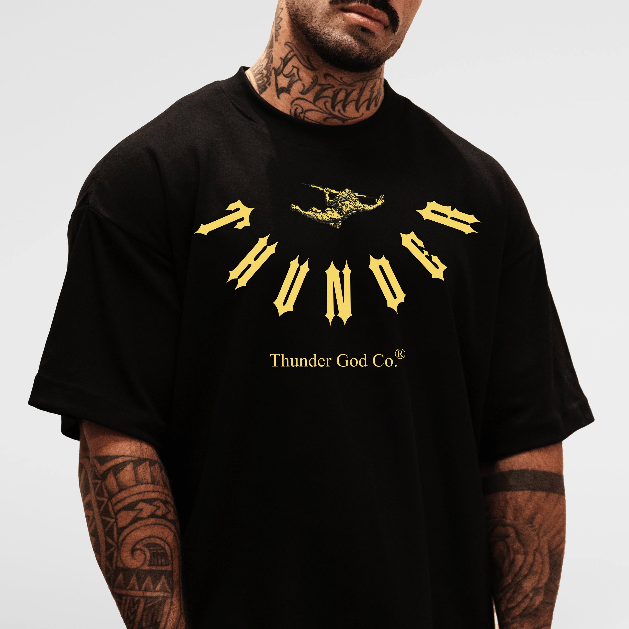Camiseta Oversized Vintage Preta Thunder Curve Inverted Amarelo
