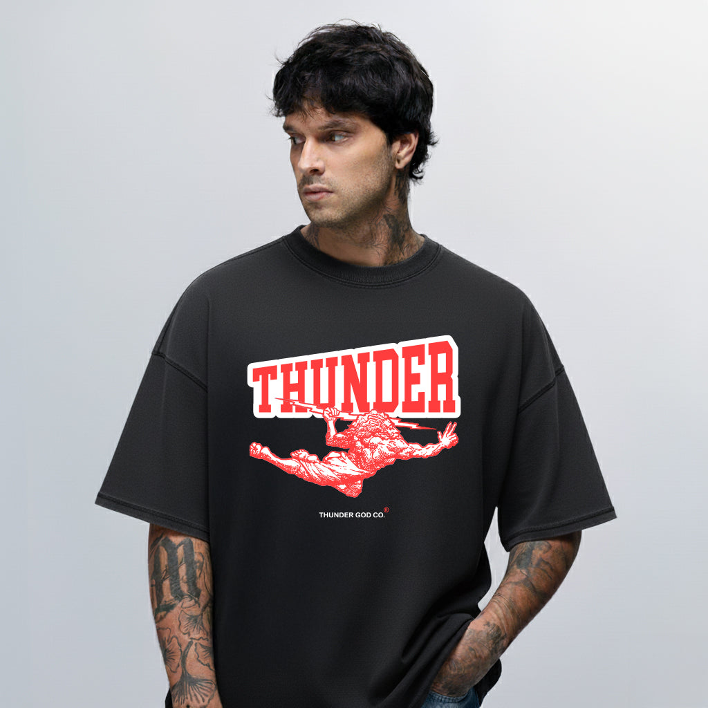 Camiseta Oversized Vintage Preta Thunder God Co.