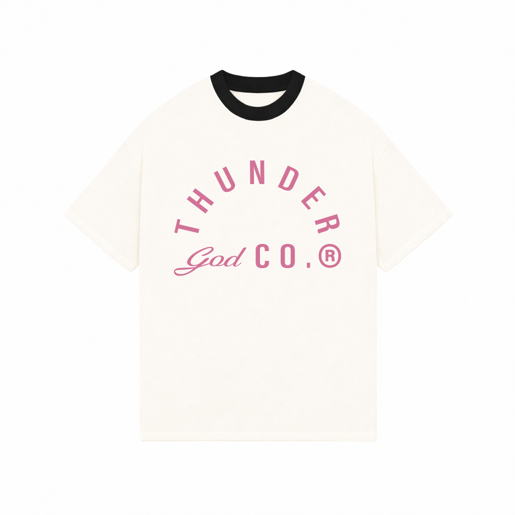 Camiseta Oversized Vintage Off-White Gola Preta Thunder God Co.® Rosa