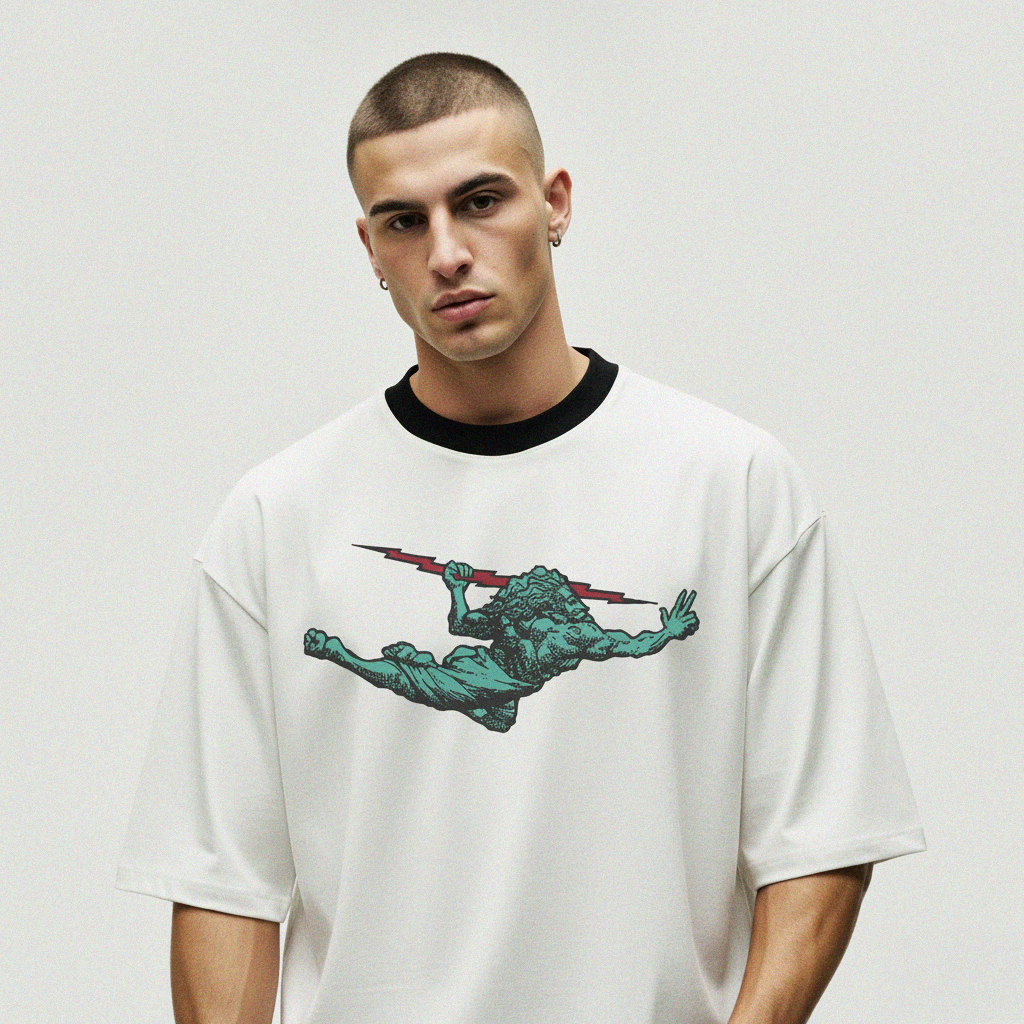 Camiseta Oversized Vintage Off-White Gola Preta Zeus