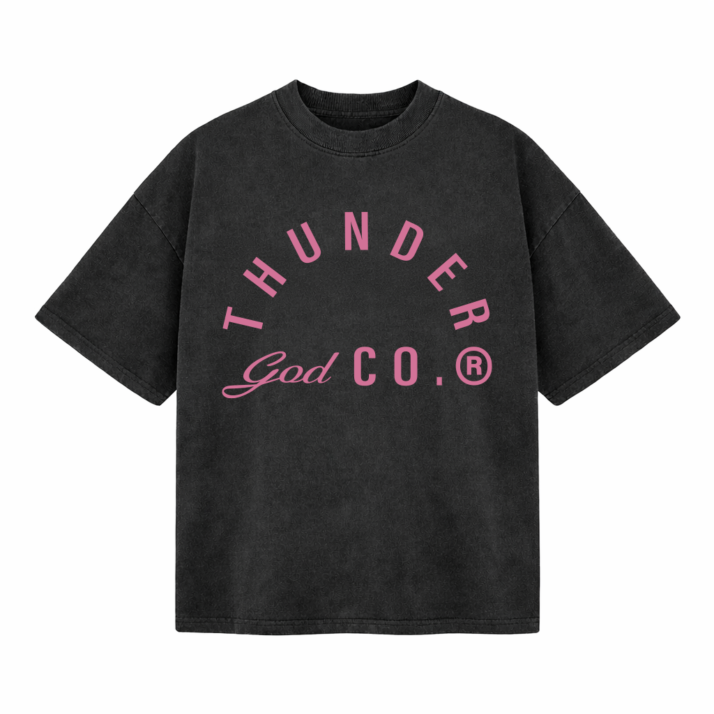 Camiseta Oversized Vintage Preta Thunder God Co.® Rosa