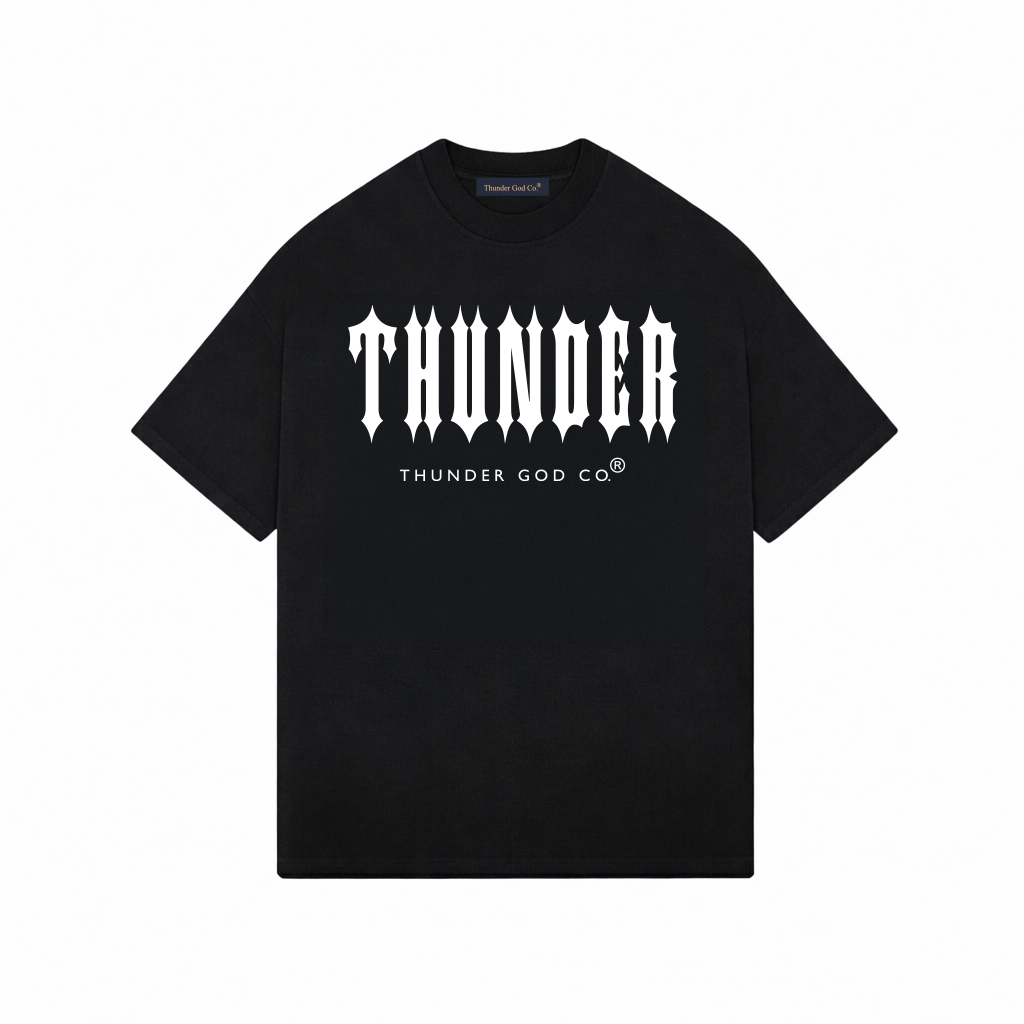 Camiseta Oversized Vintage Preto Thunder God Co.® Branco