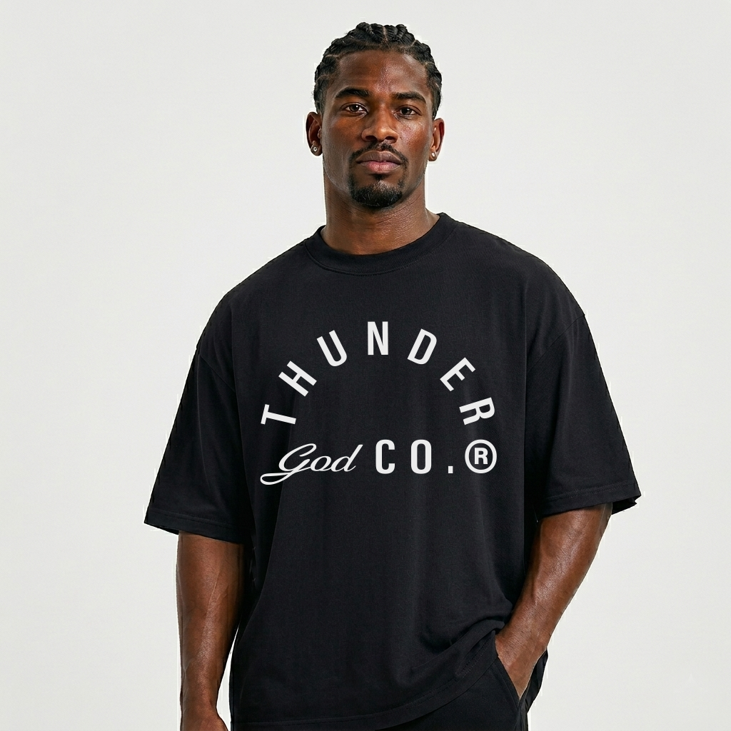 Camiseta Oversized Vintage Preta Thunder God Co.®