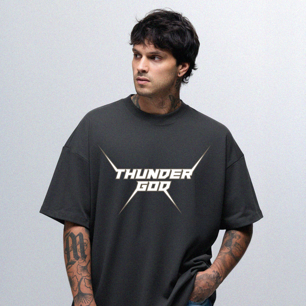 Camiseta Oversized Vintage Preta Thunder God Co. Spikes