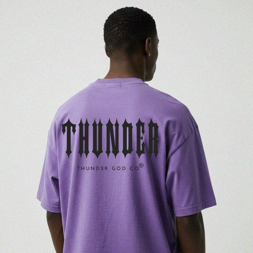 Camiseta Oversized Vintage Roxa Thunder God Co. Back