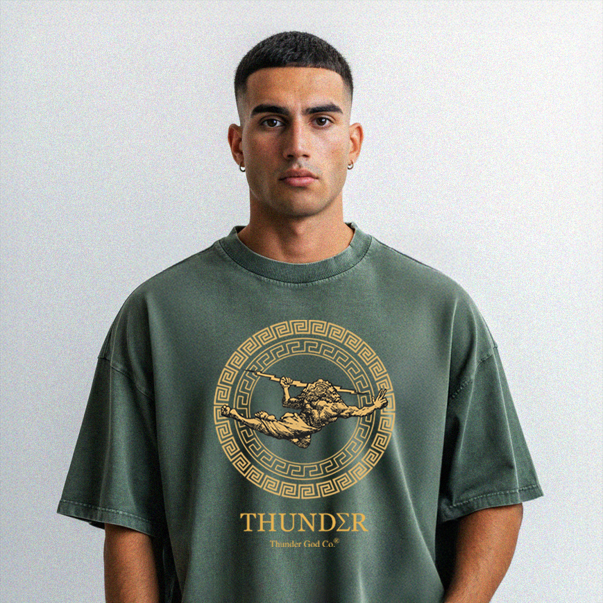 Camiseta Oversized Vintage Verde Floresta Greca Gold