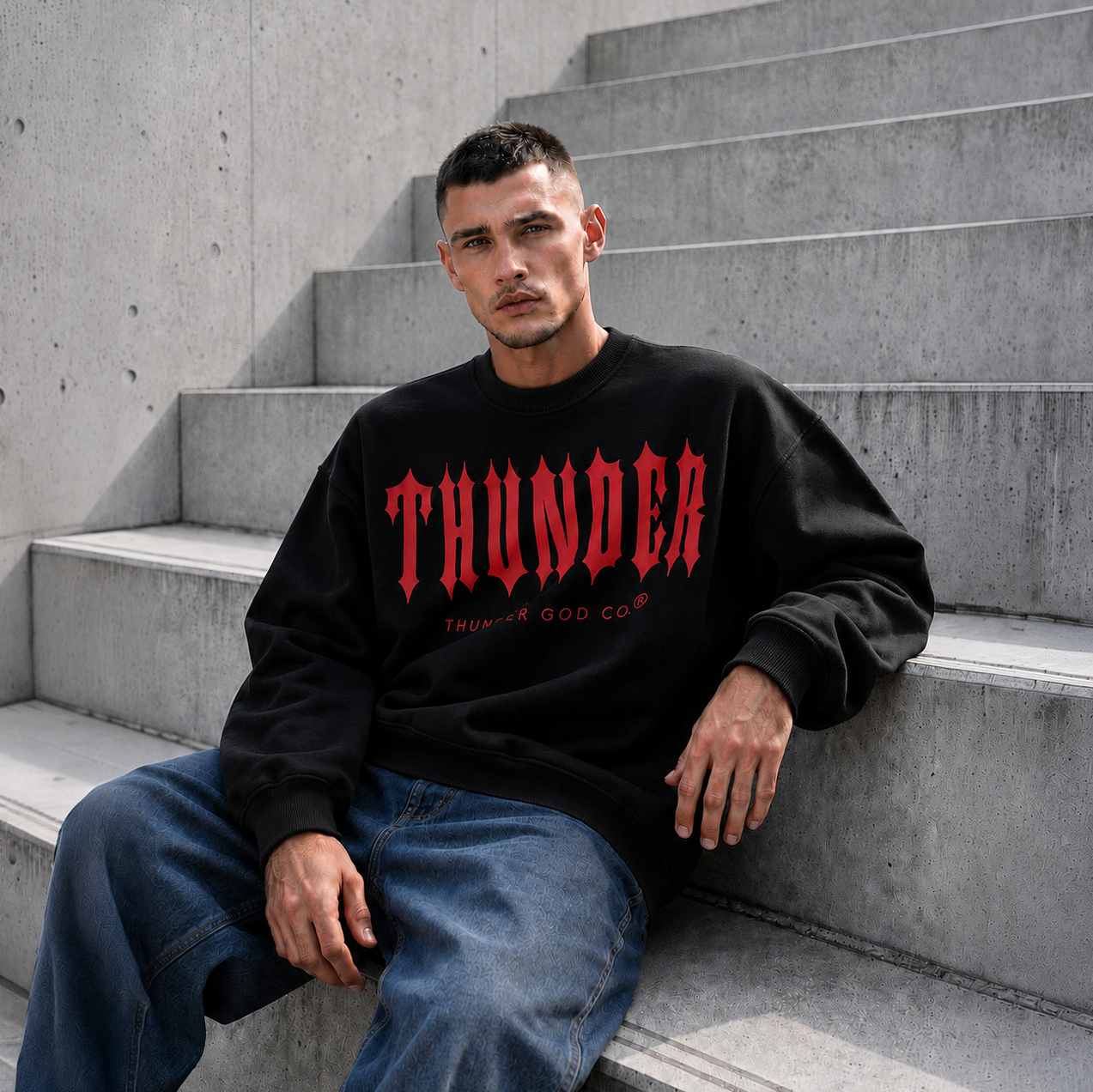 Casaco de Moletom Oversized Felpado Preto Thunder God Co.®