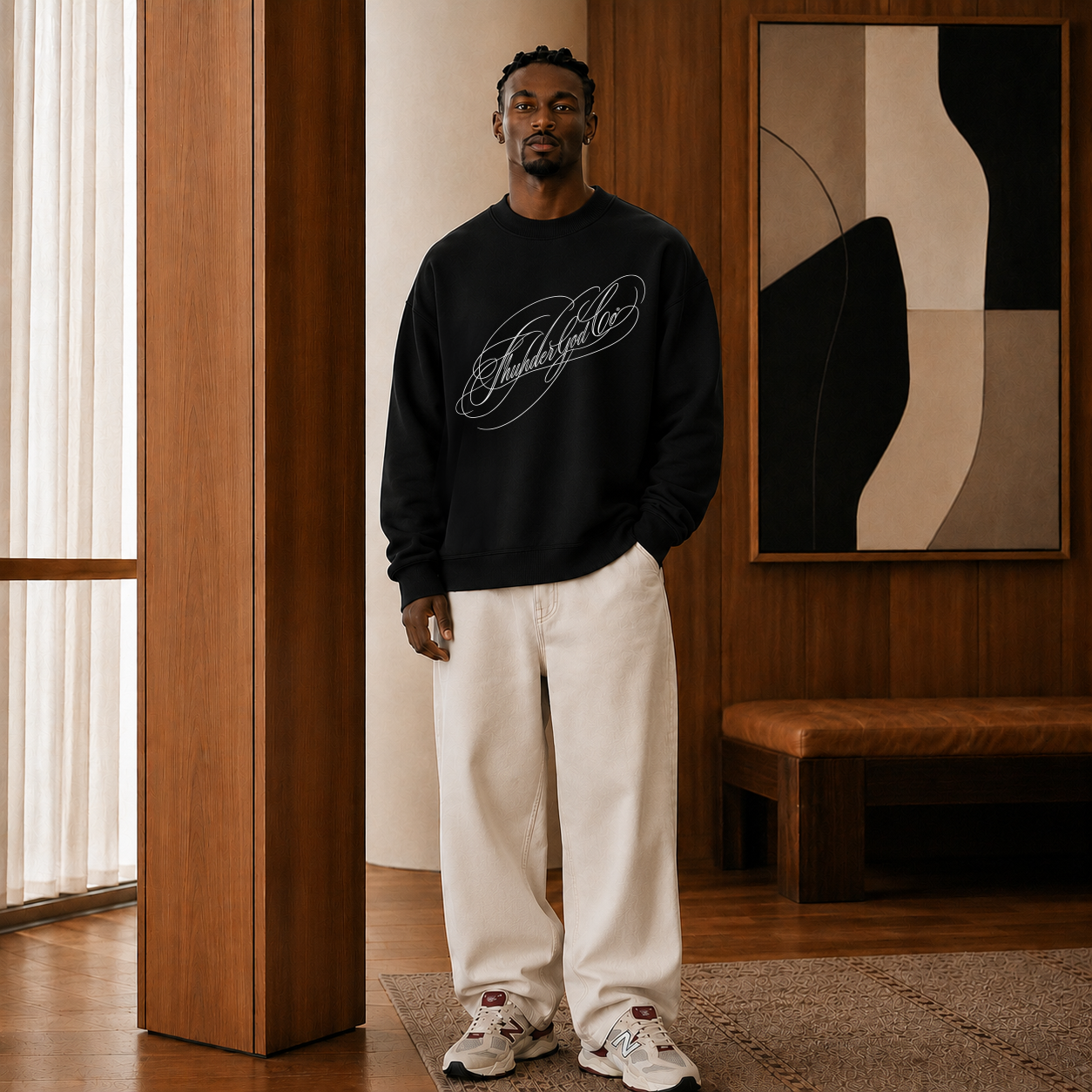 Casaco de Moletom Oversized Felpado Preto White Lettering