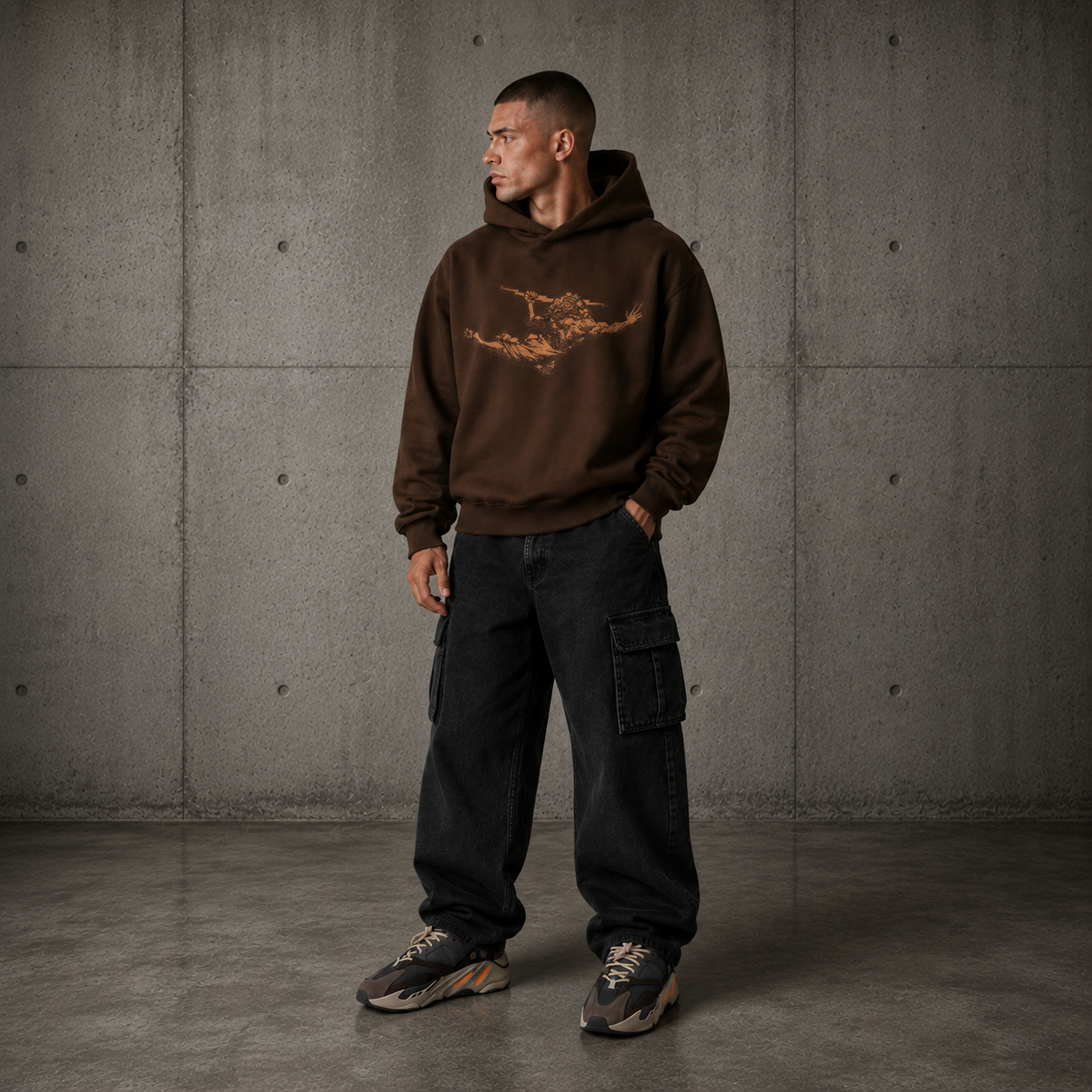 Casaco de Moletom Oversized Felpado Marrom Boxy com Capuz Zeus