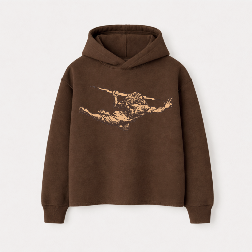 Casaco de Moletom Oversized Felpado Marrom Boxy com Capuz Zeus