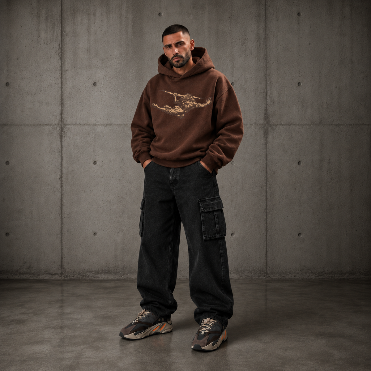 Casaco de Moletom Oversized Felpado Marrom Boxy com Capuz Zeus