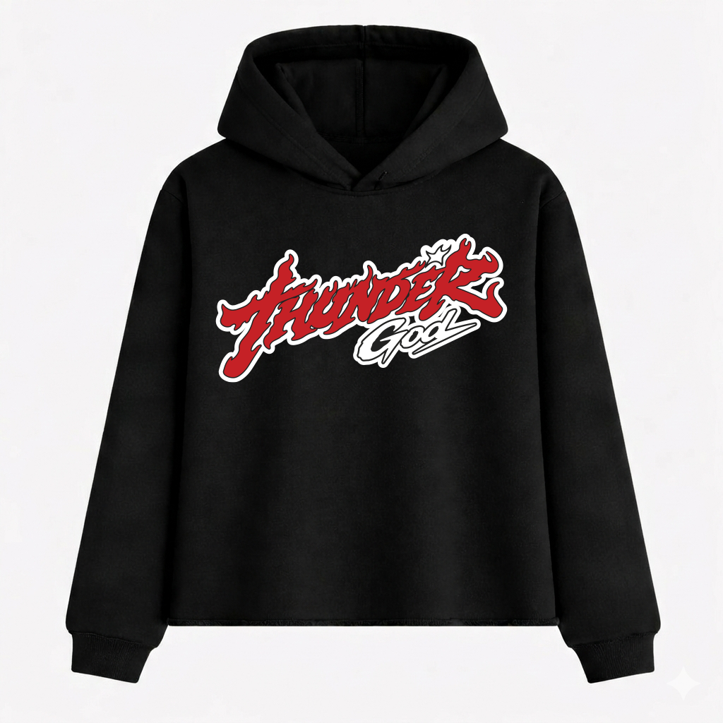 Casaco de Moletom Oversized Felpado Preto Thunder Fire