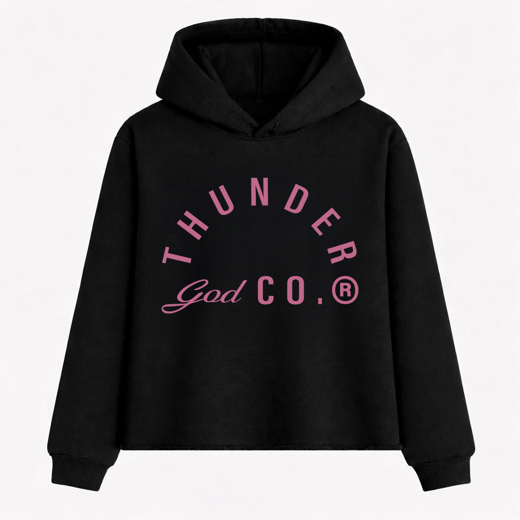 Casaco de Moletom com Capuz Boxy Felpado Preto Thunder God Co.® Rosa