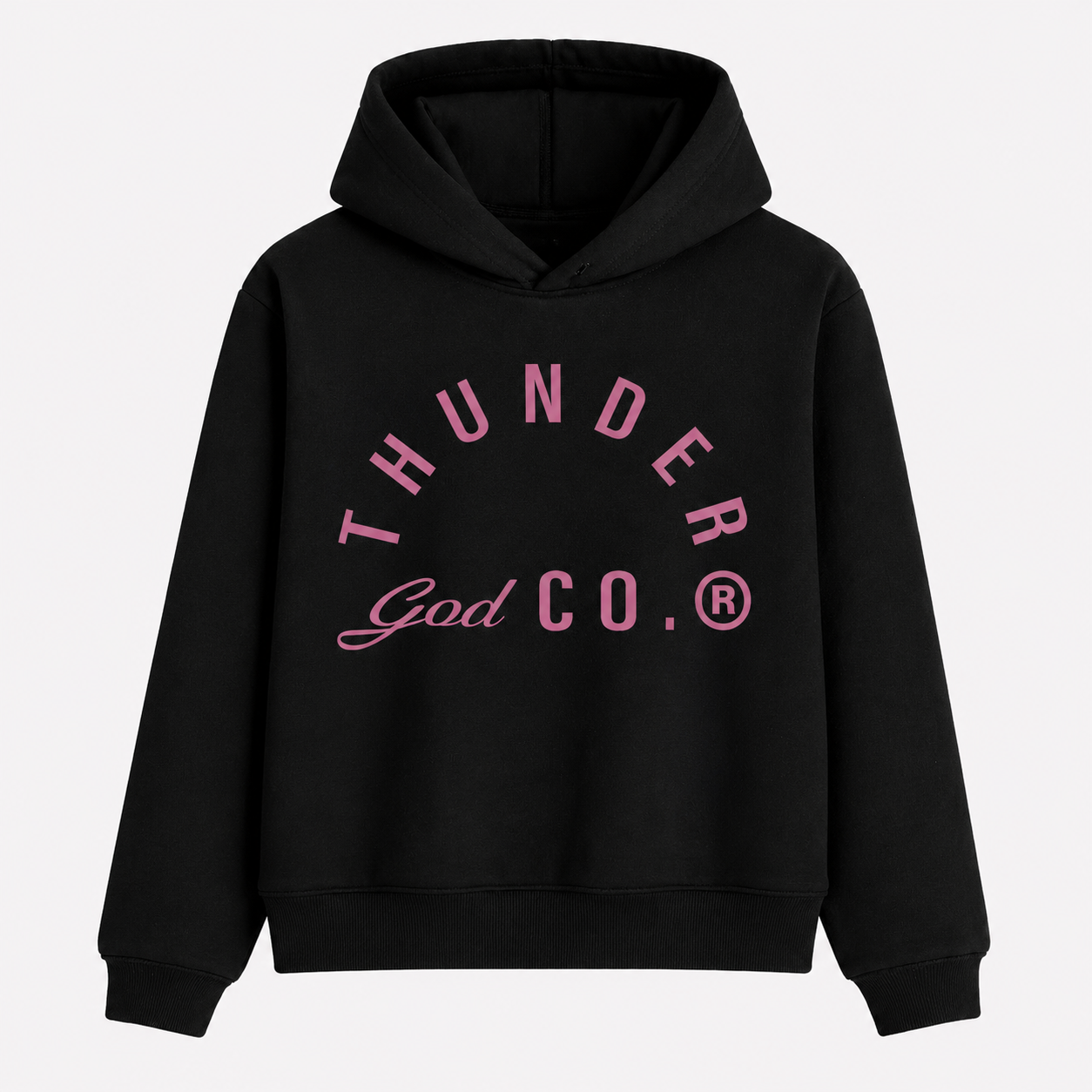 Casaco de Moletom com Capuz Boxy Felpado Preto Thunder God Co.® Rosa