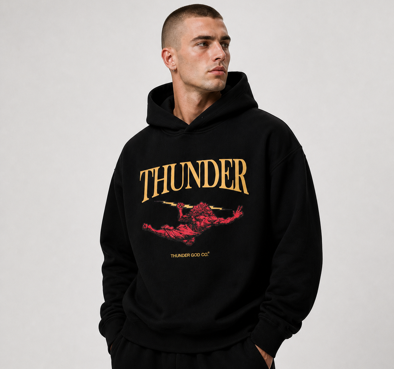 Casaco de Moletom Oversized Felpado Preto Yellow Thunderbolt