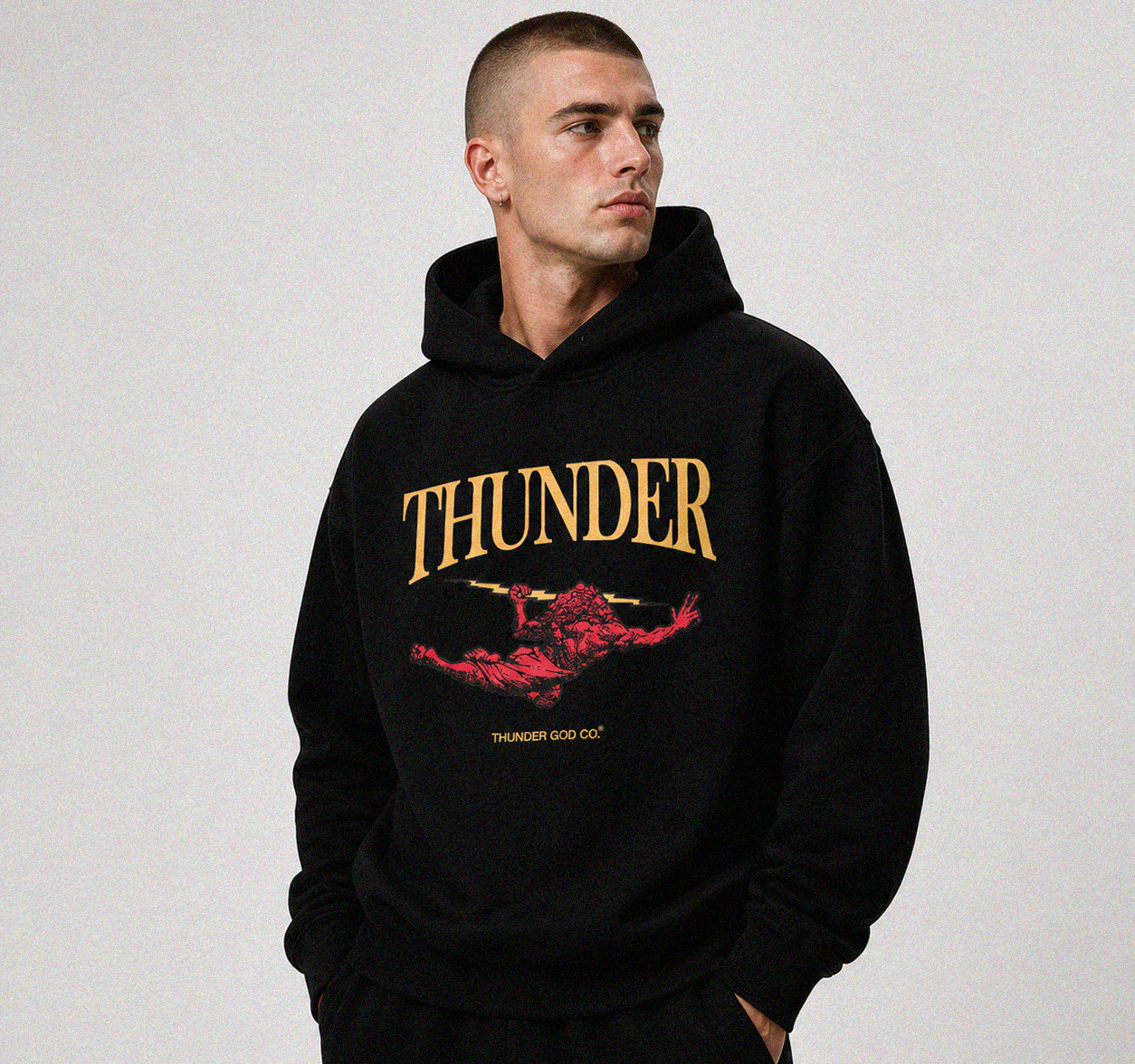 Casaco de Moletom com Capux Boxy Felpado Preto Yellow Thunderbolt