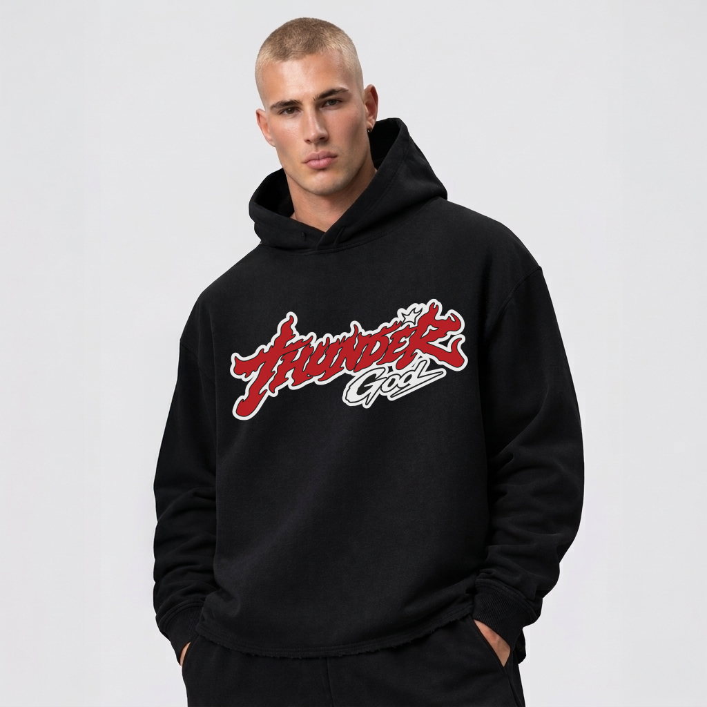 Casaco de Moletom Oversized Felpado Preto Thunder Fire