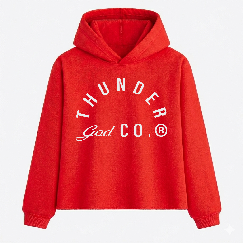 Casaco de Moletom Felpado Preto Boxy com Capuz Thunder God Co.®