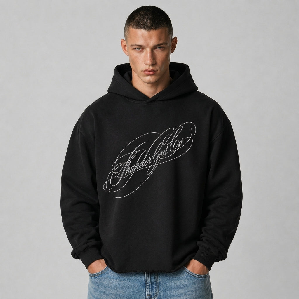 Casaco de Moletom com Capux Boxy Felpado Preto White Lettering