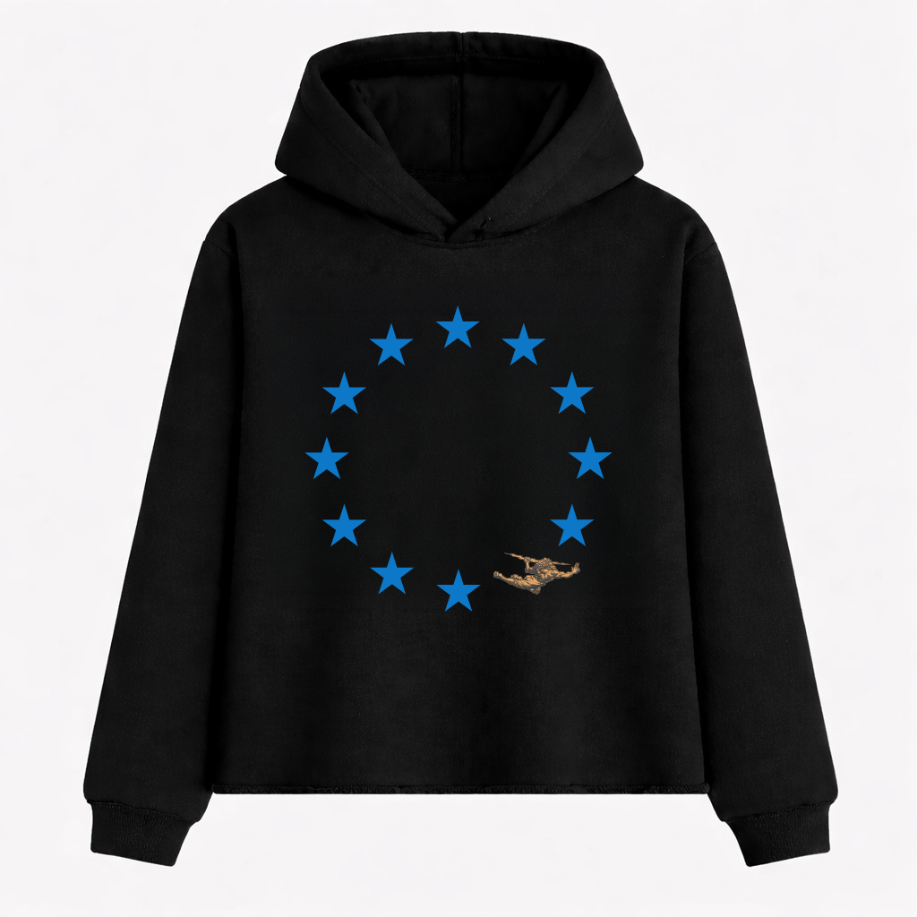 Casaco de Moletom com Capuz Boxy Felpado Preto Blue Stars