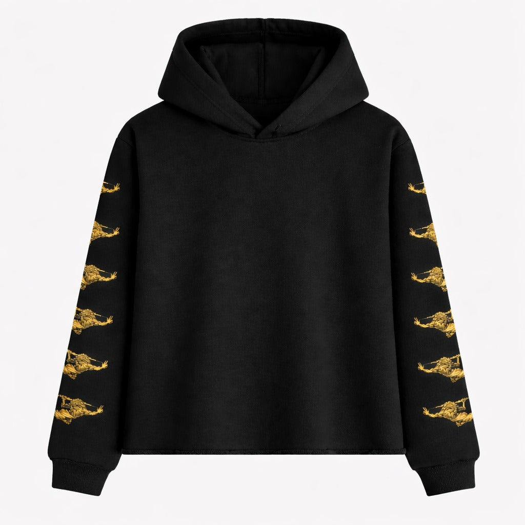 Casaco de Moletom Felpado Preto Boxy com Capuz Zeus Sleeve