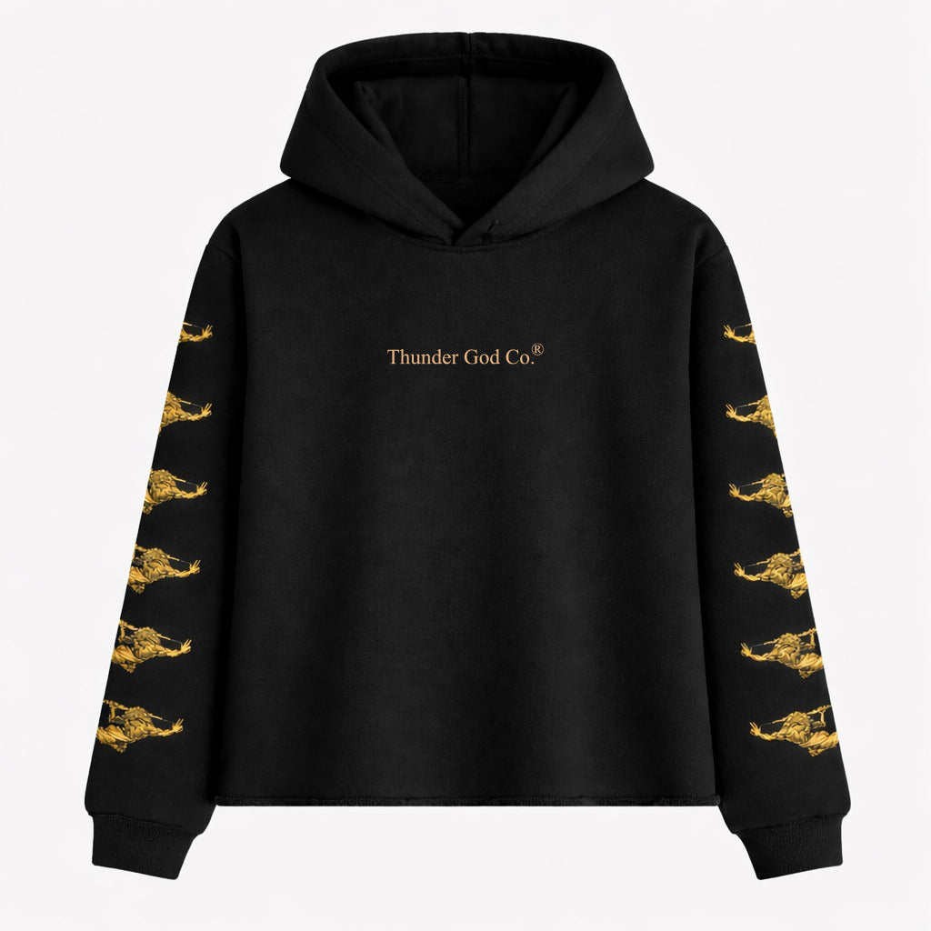 Casaco de Moletom Felpado Preto Boxy com Capuz Zeus Sleeve