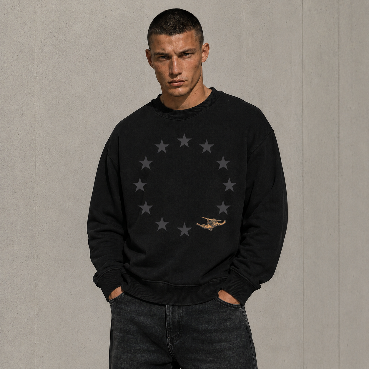 Casaco de Moletom Oversized Felpado Preto Black Stars