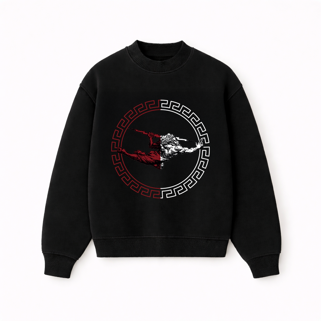 Casaco de Moletom Oversized Felpado Preto Greca Duo Color