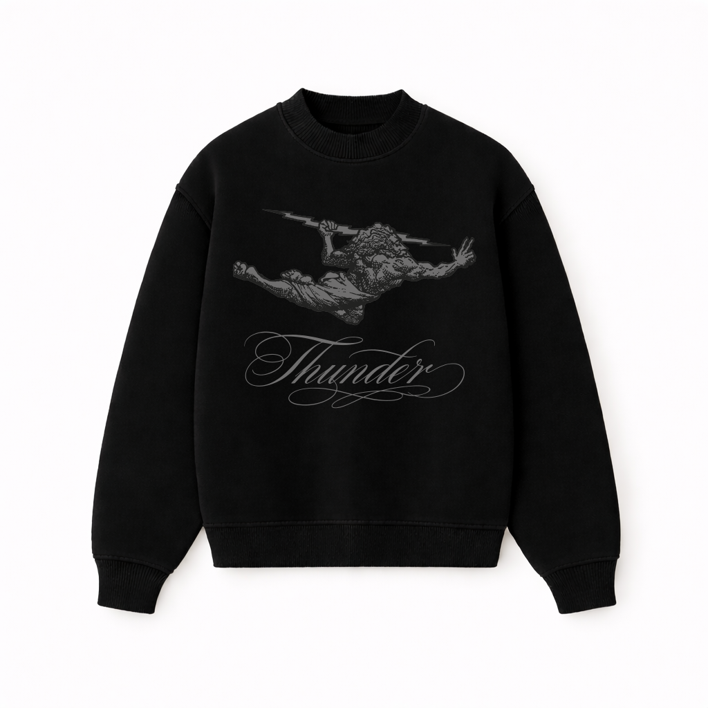 Casaco de Moletom Oversized Felpado Preto Thunder Cursive All Black