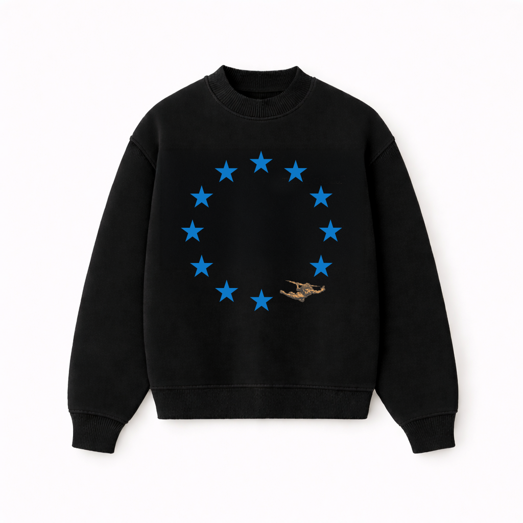 Casaco de Moletom Oversized Felpado Preto Blue Stars