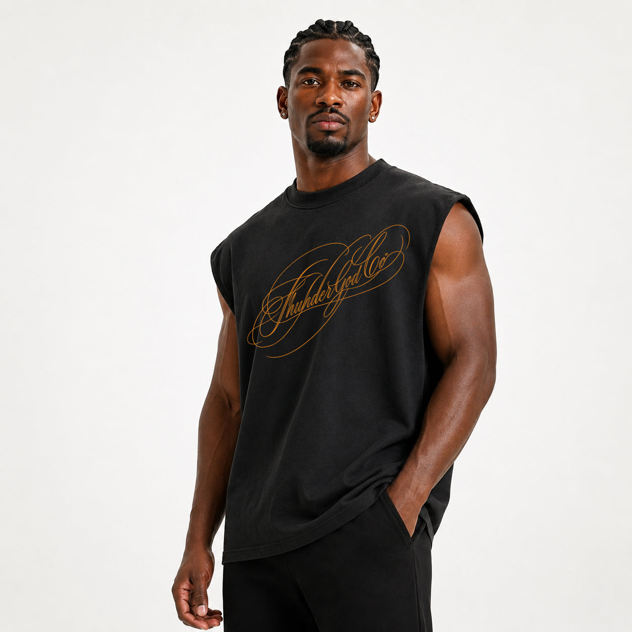 Regata Oversized Vintage Preto Orange Lettering